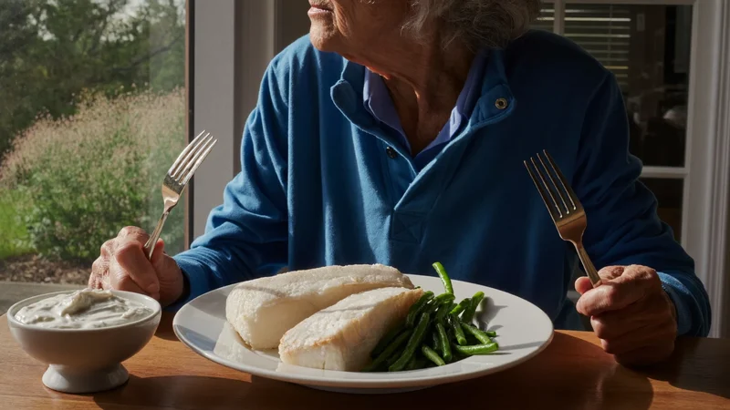 Pesce bianco al forno con fagiolini al vapore e yogurt bianco
